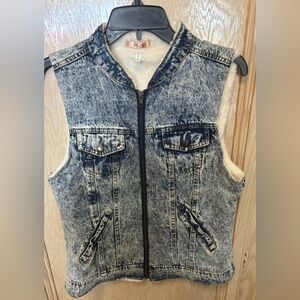Denim Jean Sleeveless Vest with Sherpa Fleece Lining